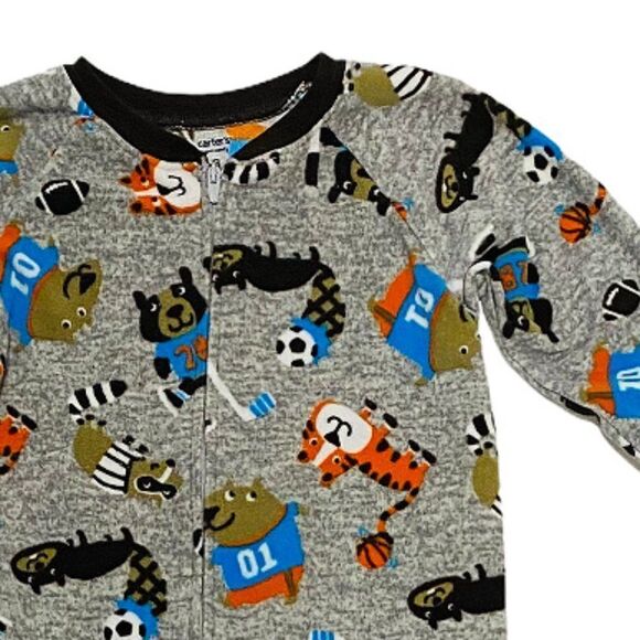 Carter's Fleece Footed Sporting Animal Print PJ's - Picture 2 of 4